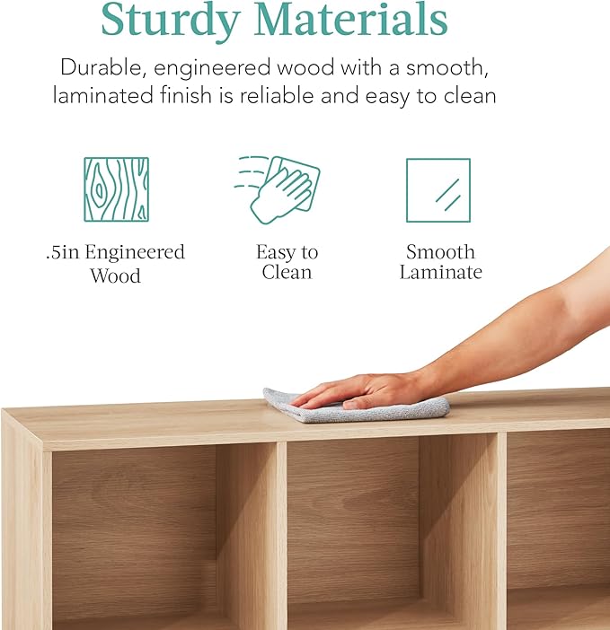 Best Choice Products 6-Cube Storage Organizer, 11in Shelf Opening, Bookcase, Display Shelf, Customizable w/ 3 Removable Back Panels – Light Oak