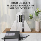 Karibiber Marble Book Ends Decorative, Unique Bookends for Shelves, White Stone Bookends Holds Heavy Books, Weighted Book Holder Stopper for Home Office Desk Bookshelf Decoration, Set of 2
