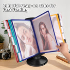 Antner 10-Pocket Desktop Reference & Display System with 360° Adjustable Base, Fast Flip & Find Desk Reference Organizer, A4/Letter Size 10 Double-Sided Panels with 5-Color Borders & Index Tabs, Black