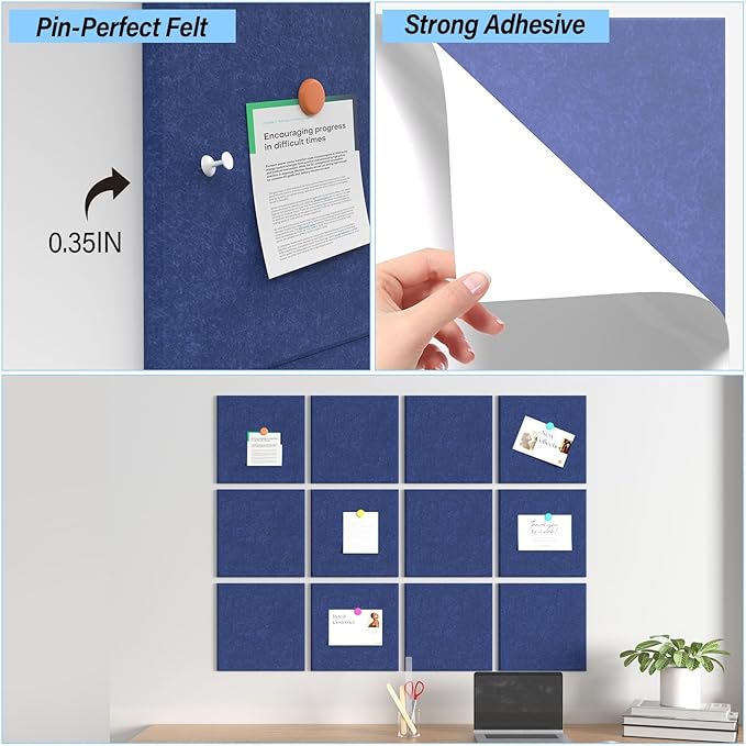 Baysola Large Cork Boards for Walls – 48" x 36" Self Adhesive Felt Wall Tiles, Ideal for Office Wall Organizing Bulletin Board, Easy to Install Cork Boards Felt Board