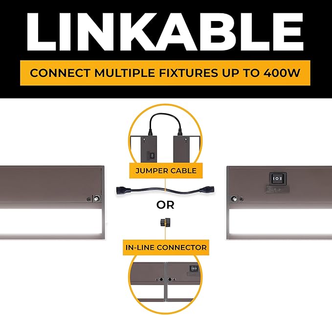 LED Under Cabinet Lighting Hardwired - 3CCT 24 Inch Bronze Finish - Undercabinet Lights for Kitchen - Linkable Undercounter Dimmable Plug in Light or Hard Wired - Under Counter Fixture Direct Wire