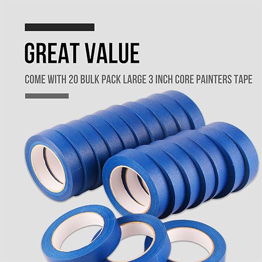 Lichamp Blue Painters Tape 1 inch, 20 Pack Blue Masking Tape Bulk Multi Pack, 1 inch x 55 Yards x 20 Rolls (1100 Total Yards)