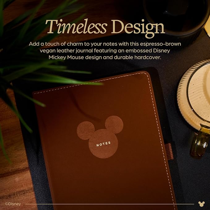 Happy Planner Disney Mickey Dot-Grid Journal for Office, School, or Journaling, Vegan Leather Notebook, A5 Size, 80 Pages, Espresso