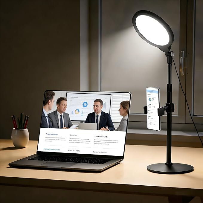 Desk Lamp for Home Office, Height-Adjustable Video Conferencing Light, Eye-Care LED Desk Light for Video Calls, Zoom Lighting for Computer, USB Charging, Ideal for Study, Work, Reading