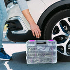 Tools Organizer Box Small Parts Storage Box 50-Compartment Double Side Hardware Organizers with Removable Plastic Dividers for Screws, Nuts, Nails, Bolts, Purple