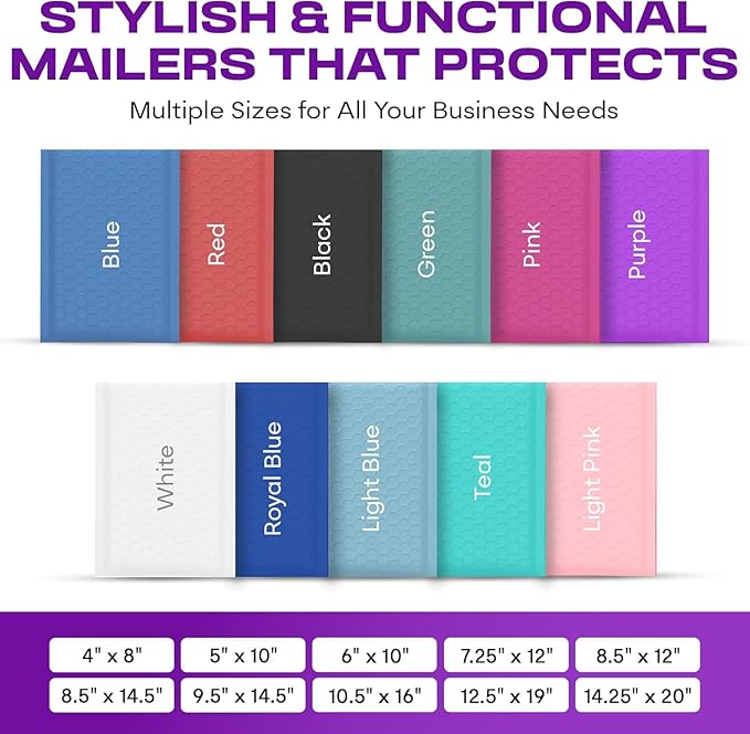 Purple Large Poly Bubble Mailers 12x15 inch | Self Seal Padded Envelopes Cushioned Bubble Mailer | Usable Size 12x15 | WaterProof | Lightweight mailing Shipping Bags | 50 Pack Bulk