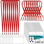100 Pcs Clear Horizontal Badge Id Card and 100 Pcs Lanyard, Reusable Lanyards for Id Badge Holder Name Tag Badge Holder with Lanyards for Adults Kids Business School Conferences (Red)
