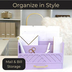 BLU MONACO Purple Mail Organizer Countertop | Wooden Desk Storage with Drawer | Mail Sorter & Bill Holder for Desk | Farmhouse Desktop Organizer with Basket for Home, Office & Kitchen