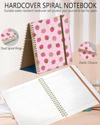DHGPTS Spiral Journal Notebook, A5 Cute Notebooks for Women Men, College Ruled Hardcover Notebook for Work & Note Taking, 60 Pages Double-Wire Journals for Writing, Cute Strawberry