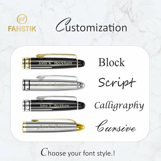 FANSTIK Customized BallPoint pen with name (MADE IN USA), stainless steel, Silver and gold, luxury engraved pen personalized for men and for women. (BallPoint Silver-Gold)