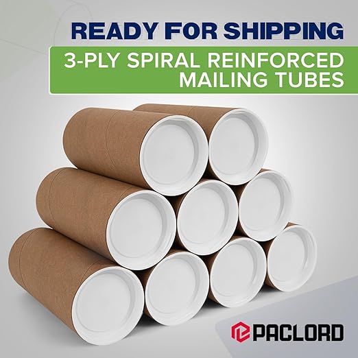 2" x 6" Reinforced Kraft Paper Mailing Tubes, Pack of 4 Tubes with 2 Caps Each – USPS Approved Poster Tube – Made in USA Cardboard Tube for Shipping and Storing Posters, Prints, Artwork, or Documents