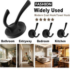 TOFIIGREM Black Wall Hooks Towel Hooks, 3 Pack Coat Hooks Robe Hook Heavy Duty Metal Double Bath Hook Wall Mounted, Hand Towel Hooks for Entryway Bathroom Kitchen Closet Garage