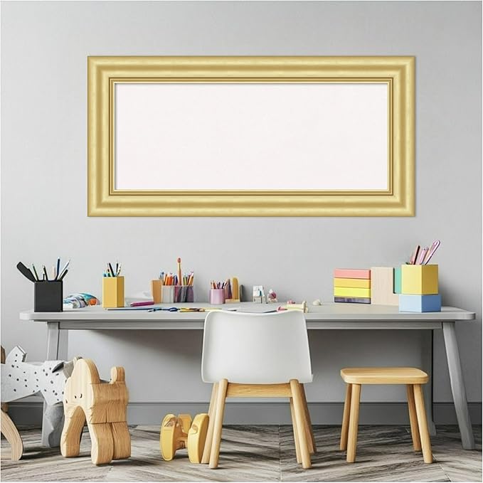 Amanti Art White Cork Board for Wall, 17x35 Vision Board with Gold Frame, Medium Corkboard Office Decor for Home Organization, Traditional Corkboard Pinboard to Display Items for Home Organization
