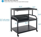 Fannova 32.3" x 18.9" Extra Large Printer Stand Table with Adjustable Storage Shelf, 3 Tier Rolling Printer Cart with Industrial Wheels for Home Office, Black