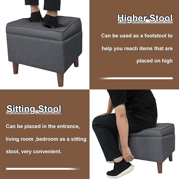 FAGAGA Storage Ottoman with Adjustable Cover, Soft Step Stool, Footrest and Seat, Ottoman Foot Rest for Living Room, Bedroom, Dorm, Light Gray