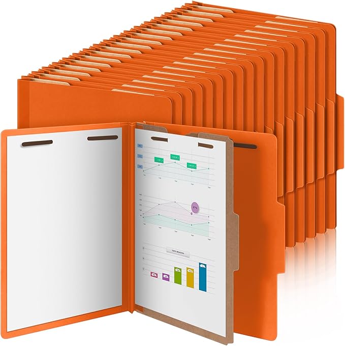 Skyygemm 36 Pcs Classification Folders Letter Size, 1 Divider Pressboard File Folder with Fasteners, Expanding File Organizer Bulk for School Teachers, Office Employee, Coworker, Staff (Orange)