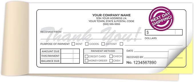Custom 2.83" x 7" Carbonless NCR Books in 2-Part Duplicate Invoices, Receipts, Work Orders, Sales Orders, Purchase Orders, Estimates, Quote Forms with Your Company/Business Name (150 Sets)