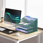 Samstar Green Desk File Organizer, Mesh Letter File Folder Holder with 3 Paper Trays and 2 Vertical Upright Section, for Office Supplies, Desk Accessories & Workspace, Green