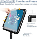 Sign Holder Stand, Heavy-Duty 8.5x11 Inch Aluminum Floor Stand for Posters & Signs | Includes PVC Plastic Sleeve & Weighted Base | Black Poster Display Stand
