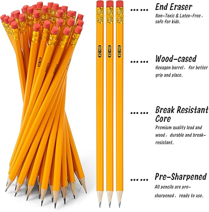 IKAYAS 400 Pack Yellow #2 HB Pencils with Erasers for Kids, Pre-Sharpened, Ambidextrous, Writing, Drawing, Sketching