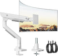 monTEK Sleek Aluminum Monitor Arm for 17–57” Ultrawide Screens up to 59.4 lbs, USB 3.0 A/C, Heavy Duty Single Monitor Arm Desk Mount, Pneumatic Lift, Quick-Release Plate, Clamp/Grommet, VESA 100x100