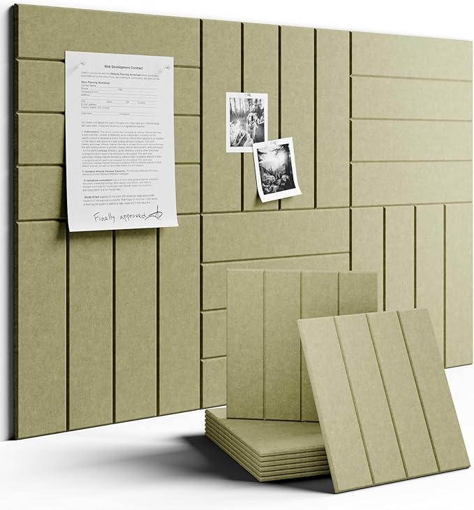 Fluxynara Large Felt Bulletin Board 48" x 36" Cork Board Alternative - 6 Pack with 40 Safe Removable Adhesive Tabs, Cork Boards for Walls Cork Board for Home Office Classroom Pin Board (Olive Green)