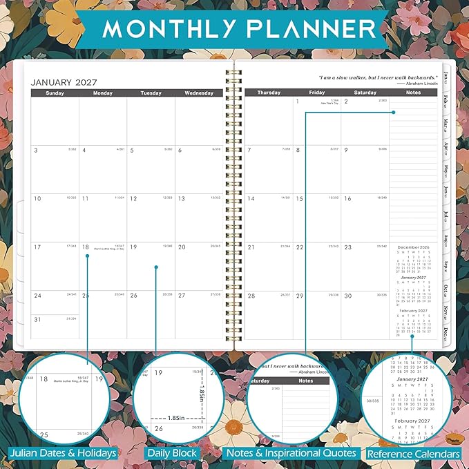 2026-2028 Monthly Planner - 2 Year Monthly Planner/Calendar 2026-2028, July 2026 - June 2028, 9" x 11", 24 Monthly Tabs, Double-Sided Pocket, Twin-wire Binding, Holidays, Inspirational Quotes