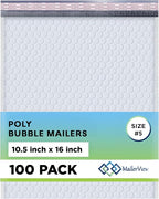 White 10.5x16 Inch Large Poly Bubble Mailers #5 | Padded Envelopes with Self Seal | Air Lined Cushioned Bubble Mailer | Usable Size 10.5x15 | 100 Pack Bulk | Lightweight shipping Bags