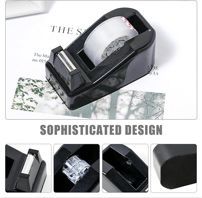 COMFYROOM Black Desk Accessories with Pen Holder, Office Supplies Desk Organizers and Accessories, Tape Dispenser, Stapler, Staple Remover, Staples, Clips Set, Ruler, Scissor, Pen, Tape (Black)