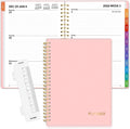 SUNEE 2026 Weekly and Monthly Planner - from January 2026 - December 2026, Daily Agenda Planner with Monthly Tab, Flexible Cover, Note Pages, Pockets, Bookmark, Spiral Binding, Pink, 6.4" x 8.3"