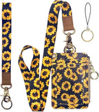 Bolimoss Sunflower ID Badge Holder with Lanyard, Cute Name Badge Holder, Zip ID Case for Work, Office, Nurse, Medical Student, Teacher, Women