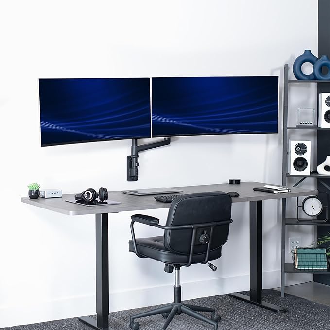 VIVO Pneumatic Arm Dual Ultrawide Monitor Wall Mount for Up to 49 inch Screens, Holds 2 Ultra Wides Up to 33.5 lbs Each, Black, MOUNT-V120K