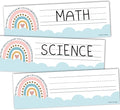 Desk Name Tags for Classroom -25 Student Name Plates for Classroom Kindergarten, Preschool, 1st, 2nd & 3rd Grade, 9x3 Teacher Nameplates for Student Desks & Cubbies, Boho Nametags