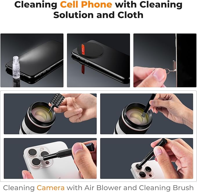 K&F CONCEPT 20-in-1 Keyboard Cleaning Kit Laptop Cleaner, Multifunctional Electronic Device Cleaning Tool, for iPhone AirPods MacBook iPad, Camera PC Monitor Earbud TV Tablet Screens