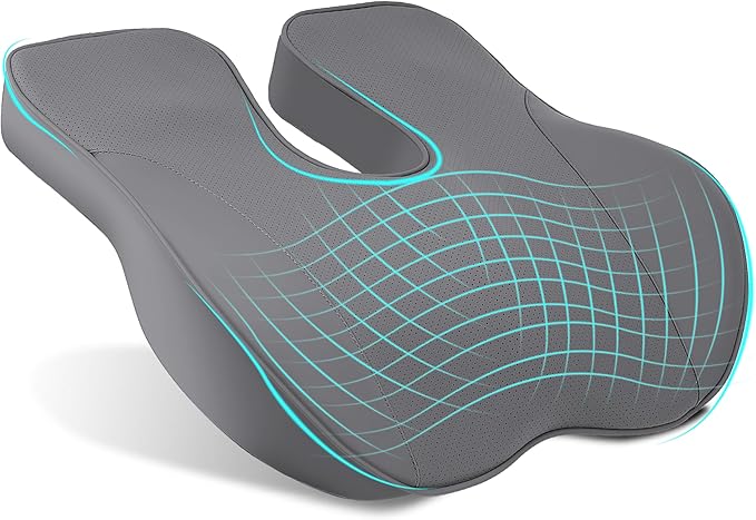 EARJIA Memory Foam Seat Cushion for Office Chair Seat Cushions for Long Sitting Tailbone Pain Relief Anti-Slip Bottom & Removable Leather Cover for Car Gaming Work