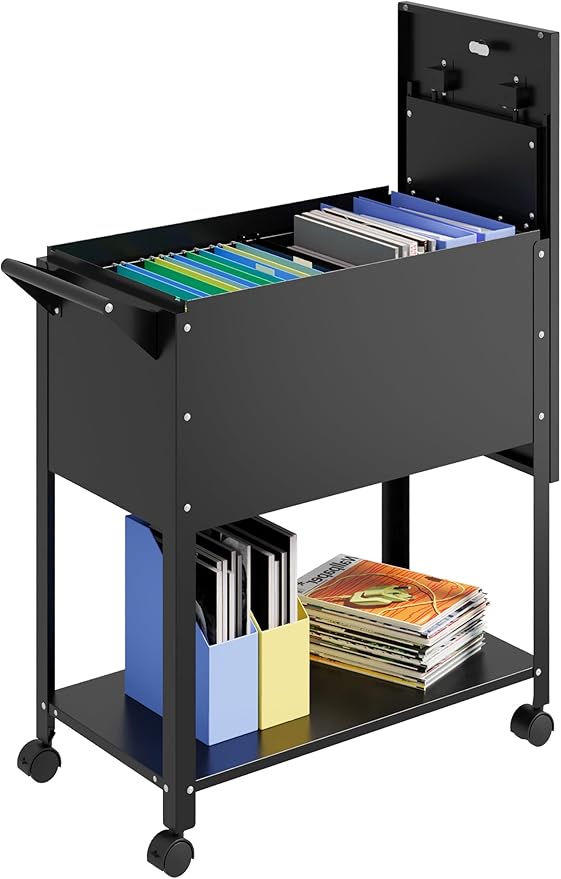 MIIIKO Mobile File Cart with Lock, Rolling File Cabinet Hanging Letter/Legal Size with Lockable Sliding Cover, Office File Organizer on Wheels