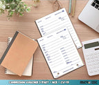 Commission Voucher Book CV-59-3 Part Carbonless Forms, Triplicate NCR Receipt Book, Snap-Out Pre-Punched with File Holes Commission Vouchers, Blue Ink, 4.25 x 5.625 Inch - Pack of 200