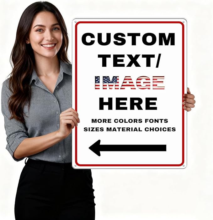 Custom Directional Arrow Sign Large, 24''x18'' Glow in the Dark/Reflective Option, Personalized Metal Address Plaque, Customize for Business Logo, Office, Home, Yard, Outdoor