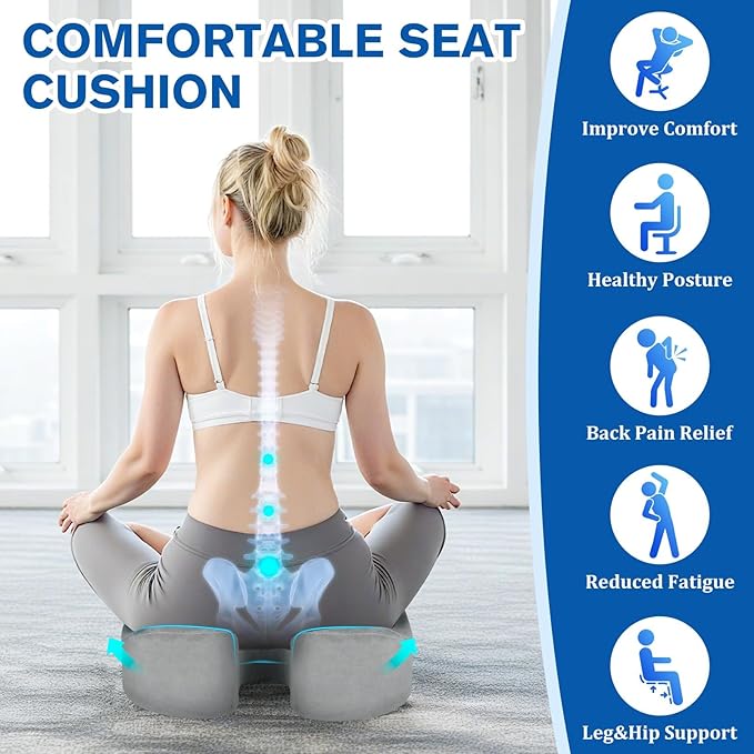 CushyOasis Seat Cushion, Chair Cushions, Office Chair Cushions, Anti-Slip Bottom & Removable Cover Tailbone Pain Relief Cushion, Memory Foam Seat Cushion for Office, Wheelchair, Car (Light Grey)