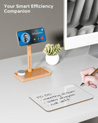 YEOUX Premium Desktop Glass Whiteboard & Magnetic Phone Stand 2-in-1 | 360° Adjustable | Solid Wood | Compatible with MagSafe, Small Dry Erase Board for Office Home Desk