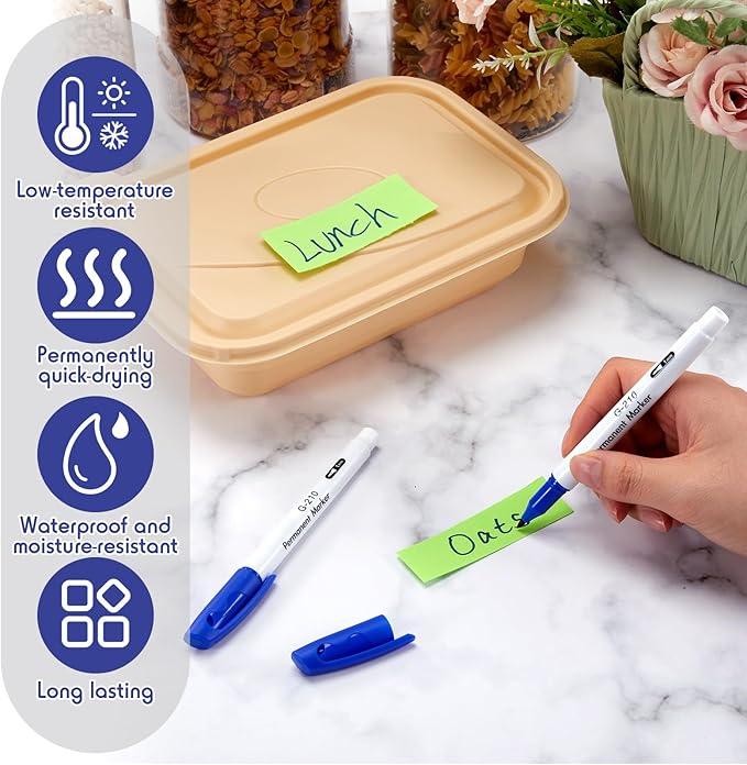 Janlaugh 2 Pcs Freezer Permanent Markers Waterproof Fast Drying Labels 1.0mm Chisel Fine Point Tips Food & Fridge Labels Markers Pen (Blue)