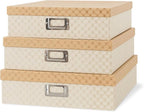 Soul & Lane Decorative Storage Boxes with Lids for Organizing, Set of 3 Jumbo Scrapbook Letter Storage Boxes for Documents, Photos, Keepsakes, Memories, Geometric Check