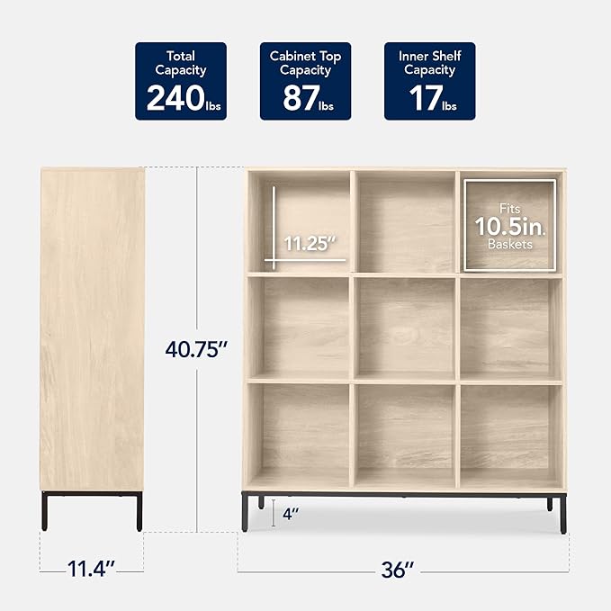 Best Choice Products 9-Cube Bookshelf, 3-Tier Wood Storage Bookcase W/Legs, 11in Shelf Opening, Cube Organizer, Living Room, Office, Nursery - Light Oak
