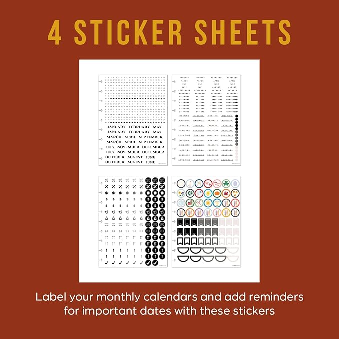 Happy Planner Undated Plans + Notes Monthly Planner Notebook Journal, 12-Month Planner, Modern Texture, Big Size, 60 Pages, 4 Dividers, 4 Sticker Sheets, 8.5" x 11"