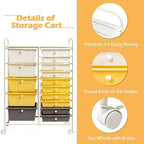 HAPPYGRILL 15-Drawer Rolling Cart, Storage Carts with Removable Drawers & Steel Frame, Utility Cart on Lockable Wheels for Home, School, Office, Yellow