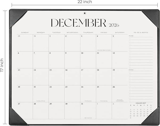 Simplified Desk Calendar 2026-2027 with Desktop Mat, Large Desk Pad Calendar from January 2026 to June 2027, 22 x 17 Inch, Desk Blotter Calendar for Home Office and School, Easy Planning, Black