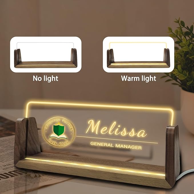 Desk Name Plate Personalized Custom Light Up Acrylic Plaque for Desk Customized Office Gifts for Coworkers Teacher Office Decor for Women Men