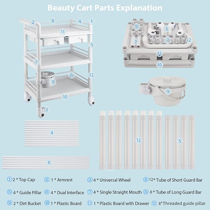 Rolling Utility Cart,Qiwey Medical Utility Cart with Drawers,3-Tier Esthetician Cart with Wheelsfor Beauty Salon SPA Commercial Hospital Office Lab Cart White