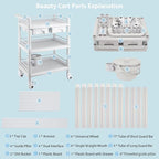Rolling Utility Cart,Qiwey Medical Utility Cart with Drawers,3-Tier Esthetician Cart with Wheelsfor Beauty Salon SPA Commercial Hospital Office Lab Cart White