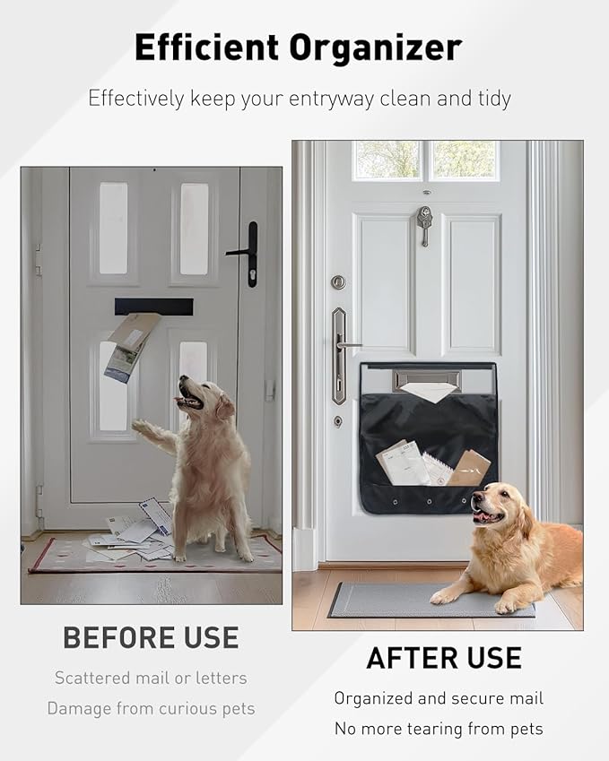 Uniclife Black Mail Slot Catcher for Door, 20.9"x 19.7" Large Capacity Letter Catcher Letterbox Catcher, Front Door Mail Catcher with Hook and Loop Fasteners, Indoor Post Catcher Bag